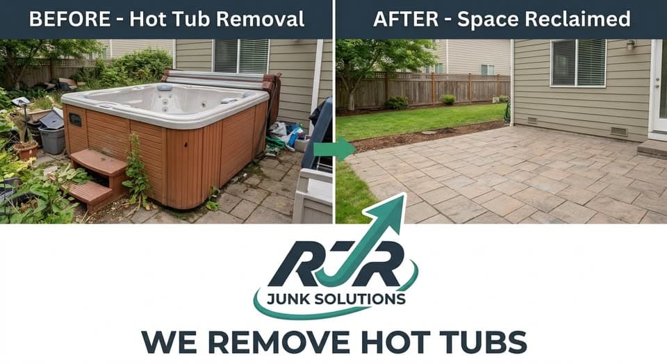 Before and after hot tub removal by RJR Junk Solutions